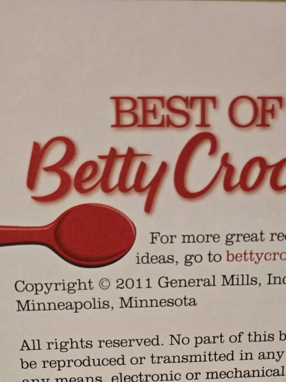 Best of Betty Crocker 2011 Hardcover Cookbook